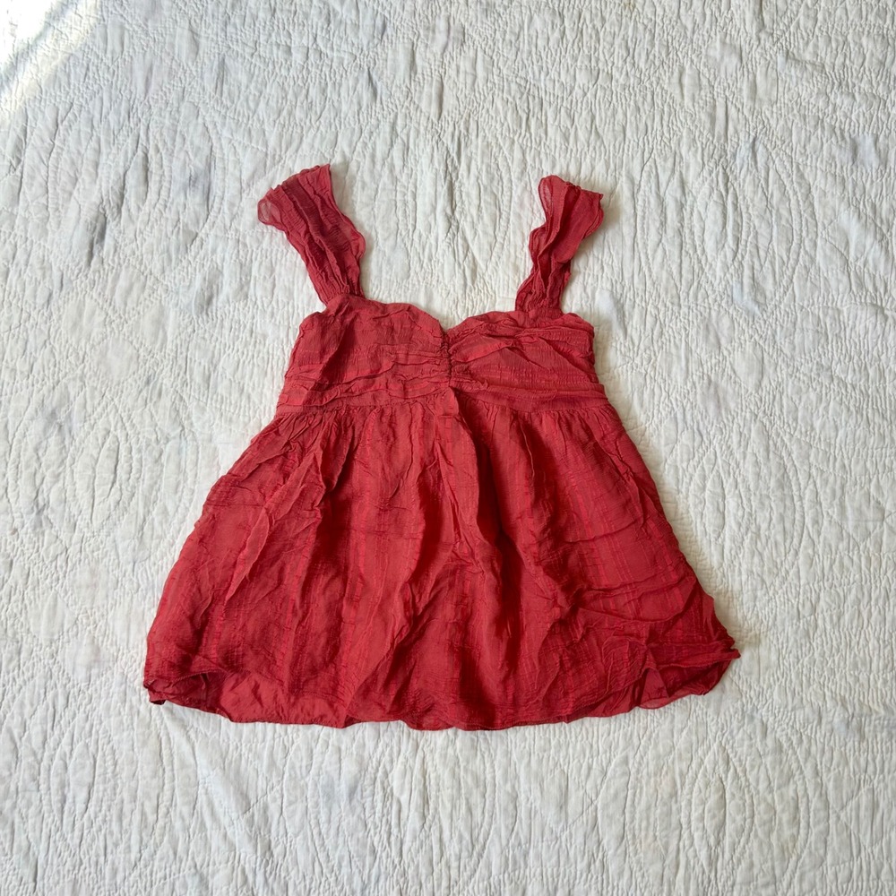 Studio M Red Silk Bamboo Blend Babydoll Cami Top XS Vintage Style